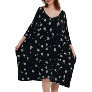 Plus Size Nightgowns for Women V-Neck Sleep Tshirts Dress Pjs Lounge Short Sleeves Sleepwear With Pocket Fit S-5XL