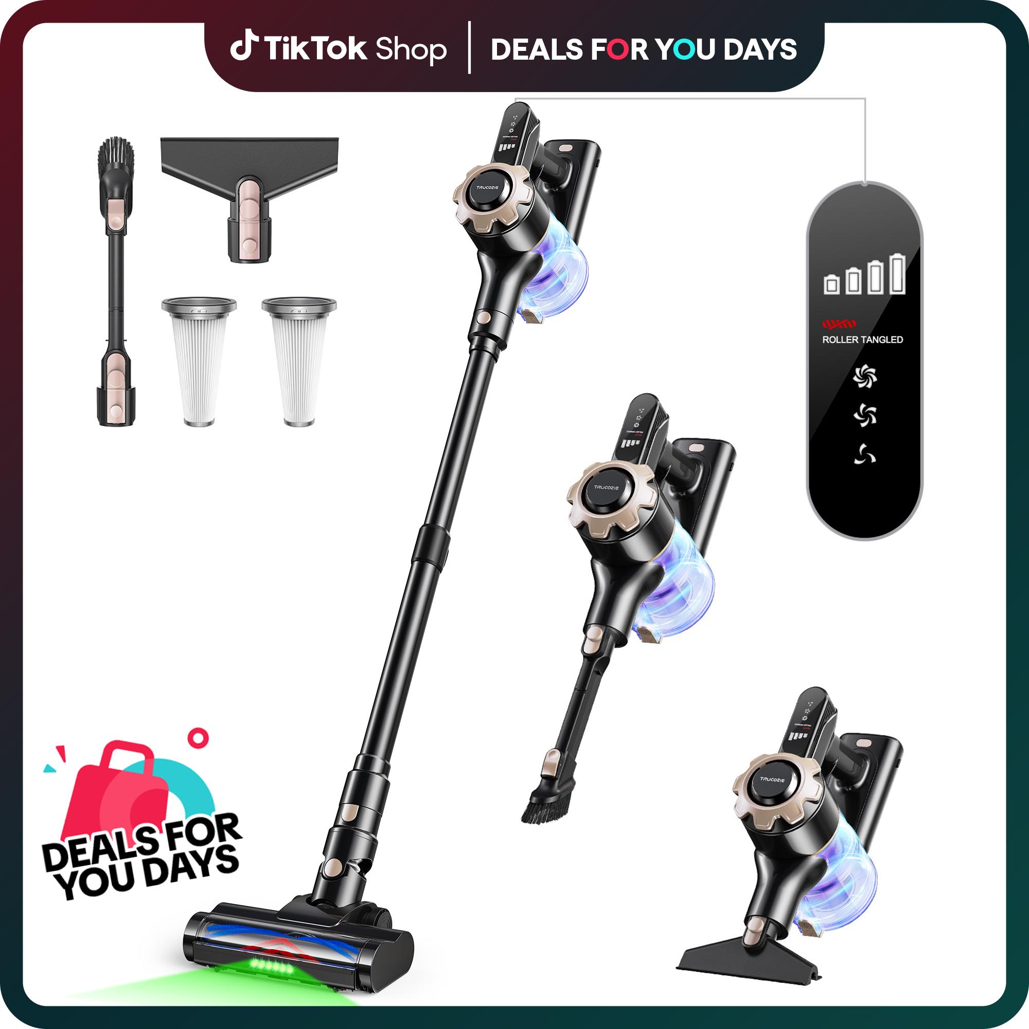 【 2026 newly upgraded】Trucozie T350 Cordless Vacuum Cleaner, 33kPa Powerful Stick Vacuum with Green LED Headlights & 45 Mins Runtime, 8-in-1 Self-Standing Lightweight Vacuum for Carpet, Hardwood Floor, Pet Hair