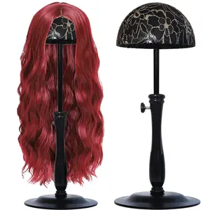 Wig Stand 1 count Iron Base Adjustable Height (12.6-18.5Inch) Wig  Stands Portable Non-Slip Sturdy Wig Holder Stands Travel Wig Stand for  Wigs(Black)