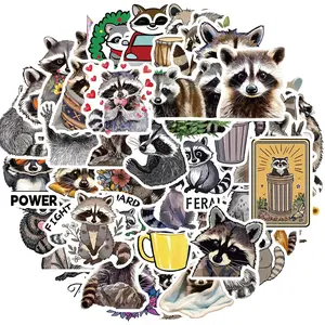 Cartoon Raccoon Pattern Sticker, 50pcs/set Cute Sticker, Waterproof Sticker, Aesthetic Vinyl Sticker, Skateboard Sticker for Teens Girls Kids, Decor
