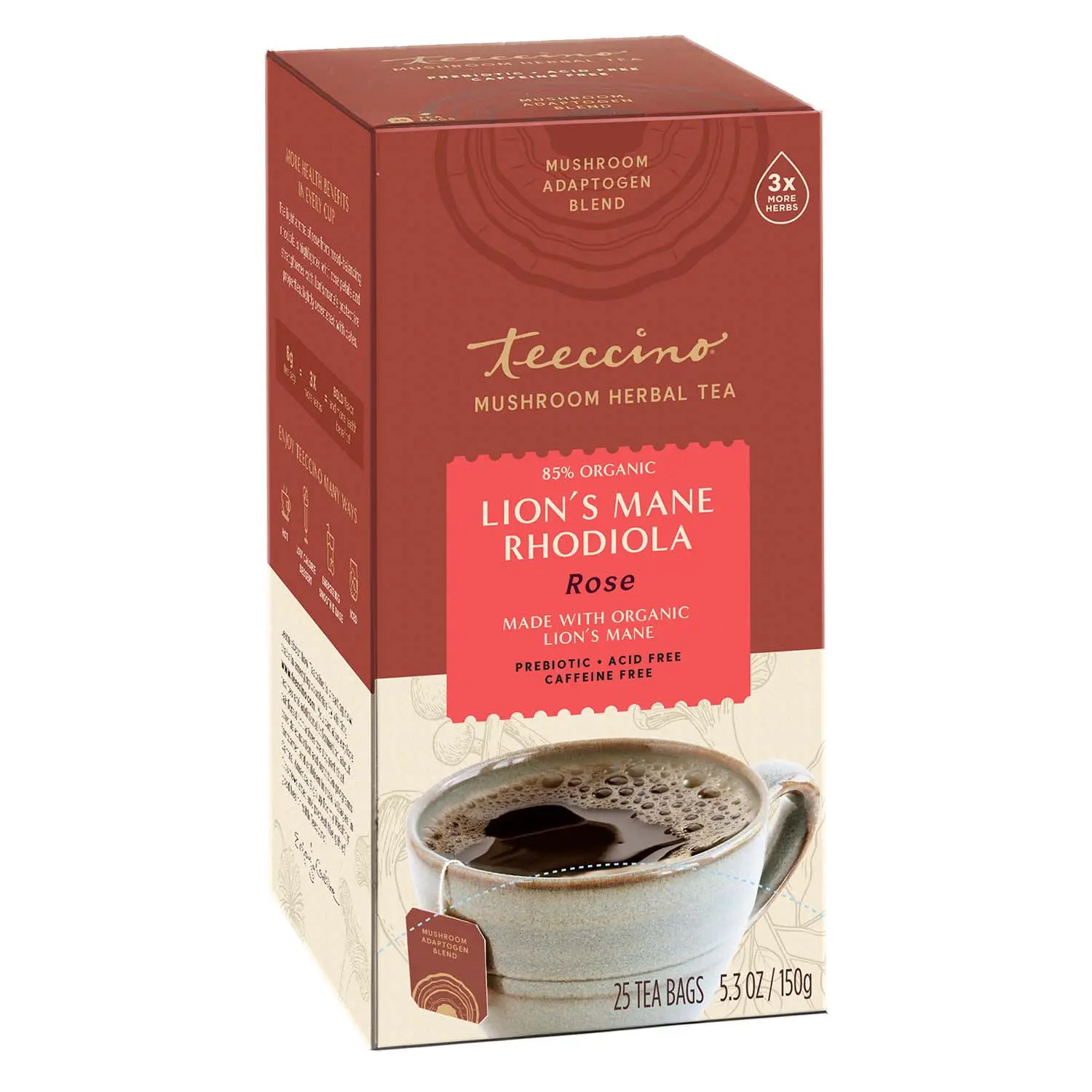 Lion's Mane Rhodiola Rose Mushroom Herbal Tea Beverage