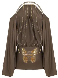 Batwing Sleeves Butterfly Chain Backless Sexy Dress for Spring & Summer, Grunge Party Y2K Vintage Bodycon Short Sundress for Women Womenswear