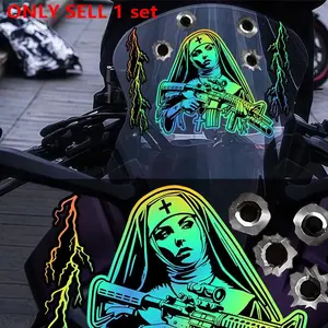 7PCS/1SET Battle Nun Colorful Laser Car Stickers, Car Sticker Decal, Waterproof, Sun-protected, Suitable for Car Bodies, Motorcycle Panels, Graffiti Style, DIY Self-adhesive Scratch Blocking Decorative Stickers