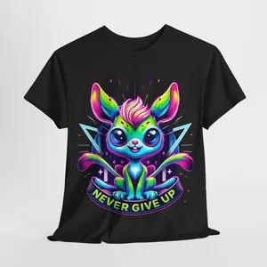 Y.M.L.Y. "Never Give Up" T-Shirt - Classic Cotton Unisex Casual Clothing - Cosmic Bunny Cool T-Shirts