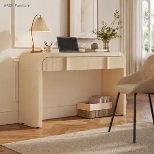 Apricot Cream Modern Fluted Arch MDF Console Table - 55x14.9in, 2 Storage Drawers, Curved Top, Rounded Silhouette, Leveling Legs, Entryway Table for Hallway, Living Room