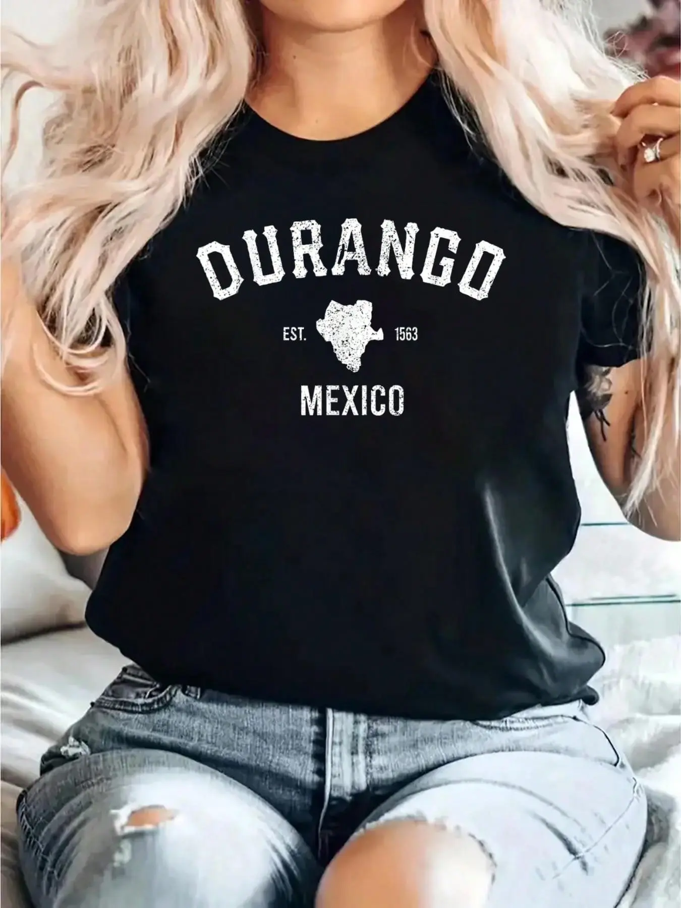 Durango Mexico Mapa Est 100% Cotton, Breathable & Comfort Fit, Short Sleeve Crew Neck Top For All Seasons