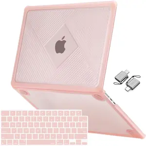 MOSISO 3-in-1 Hard Shell Case with TPU Bumper for 13.6 in MacBook Air (2022-2026 M5 A3449, M4 A3240, M3 A3113, M2 A2681) - Full-Body Protection, Anti-Fingerprint, Streak-Resistant, Geometric Design, Cooling Vents, USB-C Compatible, Pink - School Use