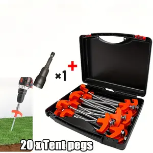 1 set of heavy-duty screw tent and awning peg set - Camping Accessories - easy to install without hammering, ensuring outdoor camping safety, made of durable steel that does not rust, includes storage box