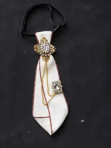 French Vintage Rhinestone Bow Tie Design, Pearl Water Drill Chain Decoration, College Style Shirt Suit Accessory, No Knot Neckwear, Regular Width