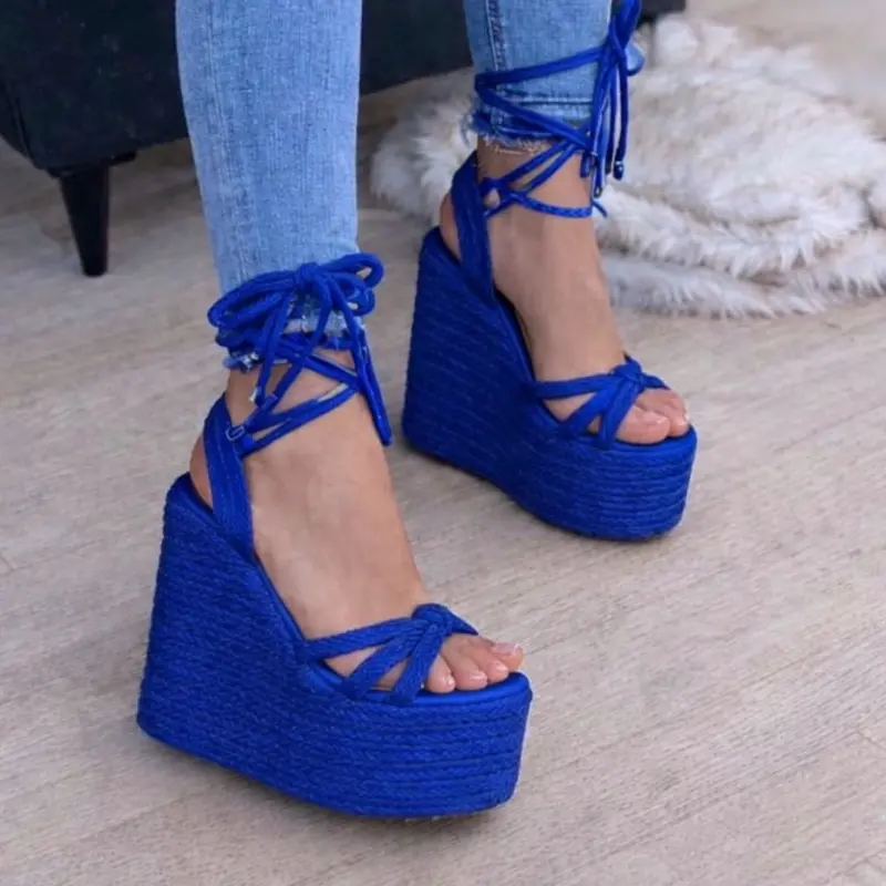 DANA / Women's Colombian Jute Platform Wedge Sandals, 15 cm Heel, Girl's Walking Shoes