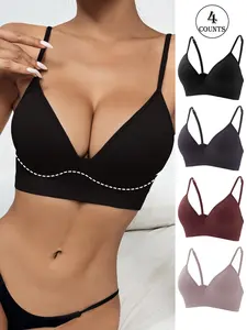 Women's Basic Solid Wireless Push Up Bra, Soft Comfy Breathable Adjustable Strap Bra, Women's Underwear Lingerie for All Seasons