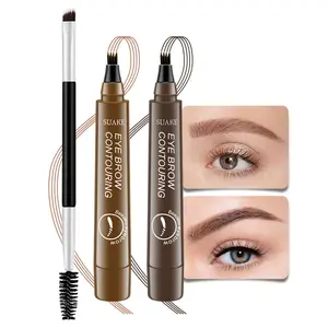 2Pcs  Microblade Eyebrow Pen with Brush,Magical Precise Waterproof Brow Pen,Suake Eyebrow Contouring Pen,4 Tip Eye Brow Pencils for Women,Creates Natural Brows,Sponge Head 01+02