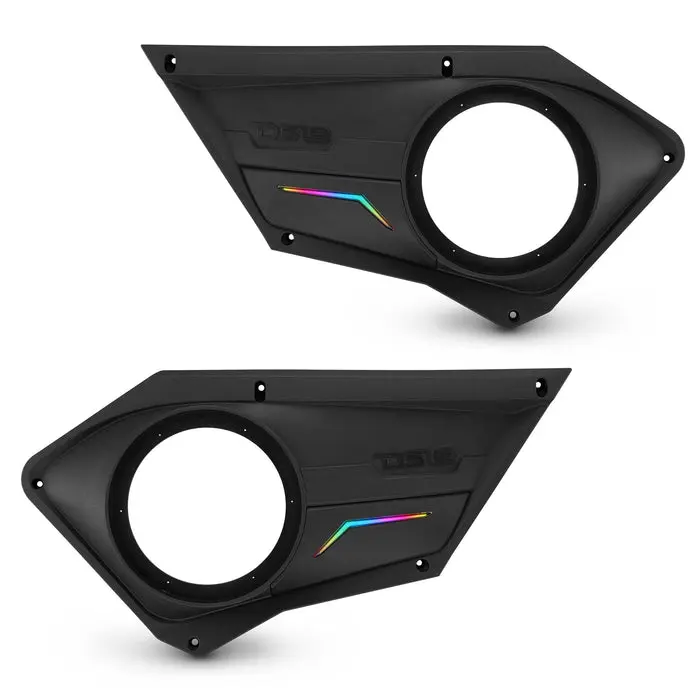 DS18 RZR-PROFD8 Pair Set Durable Polyethylene Polaris RZR Front Door Speaker Panels - 8” DS18 Speakers, LED Light, Digital Lighting, Enhanced Audio Protection, Water Resistant, IP65 Rated Car Audio Accessory