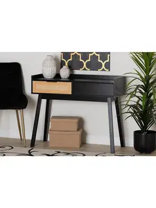 Bali & Pari 193271239580 39.4 x 15.7 x 31.7 in. Kalani Mid-Century Modern Two-Tone Espresso & Natural Brown Finished Wood 2-Drawer Console Table