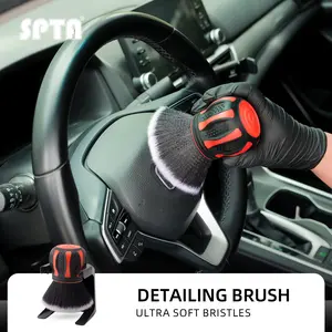 SPTA Ultra Soft Bristles Car Detailing Brush Comes with Storage Rack Covers Large Area Inside & Outside Vehicles Car Detail Brush with Orange Handle XL Synthetic Brush Cleaning Detail Tool