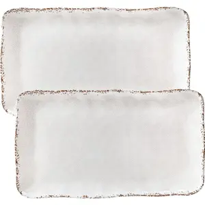 Farmhouse Melamine Serving Platters Set of 2, 17"x10" Large Rectangular Melamine Serving Trays for Serving   Parties and Entertaining, Dishwasher Safe.