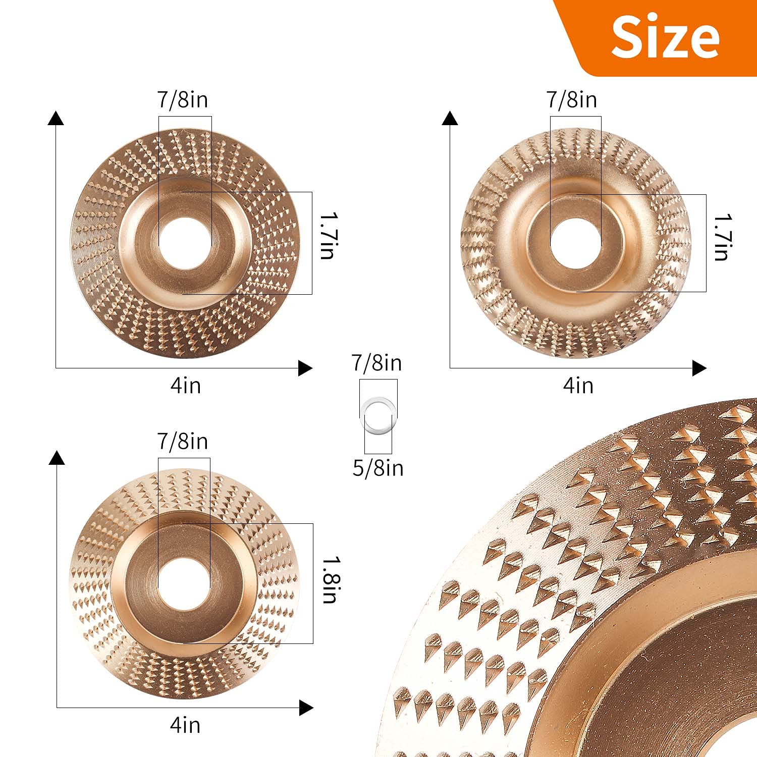 3PCS Wood Carving Disc Set for 4" or 4 1/2" Angle Grinder with 5/8"Arbor, Grinding Wheel Shaping Disc for Wood Cutting, Grinder CuttingWheel Attachments 3PCS Wood Carving Disc Set for 4" or 4 1/2" Angle Grinder with 5/8"Arbor, Grinding Wheel Shaping Disc for Wood Cutting, Grinder CuttingWheel Attachments