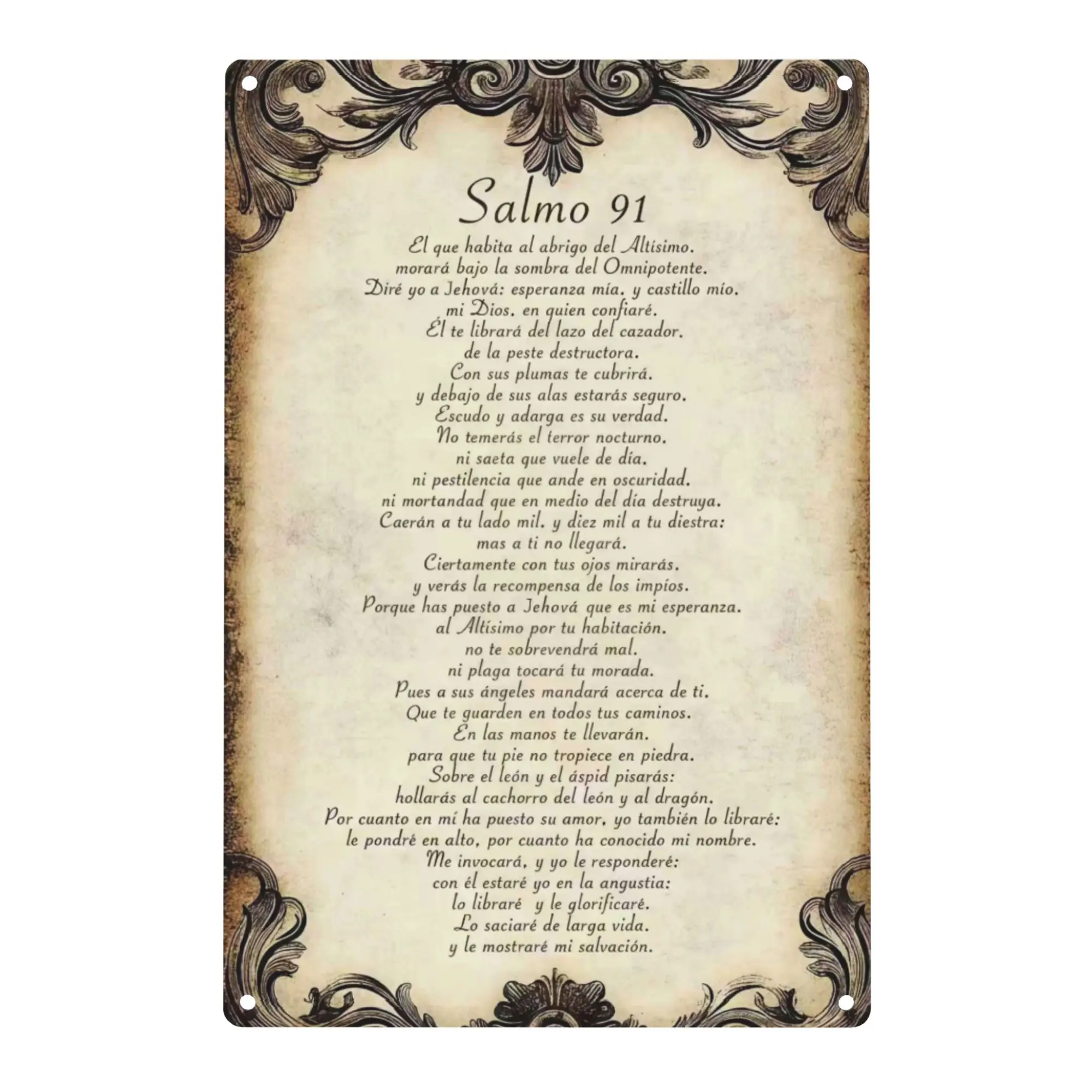 Salmo 91 Spanish Bible Verse Aluminum Metal Sign 8x12 Inch, Vintage Christian Wall Decor for Prayer Room, Bedroom, Living Room, Religious Home Decoration, Faith-Inspired Gift for Family, Church, Housewarming & Everyday Encouragement