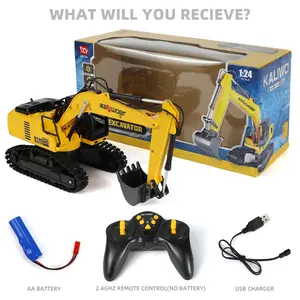 Multi-channel remote-controlled excavator with grab bucket function, realistic lighting and sound effects—an educational engineering toy for kids and a top choice for holiday gifts
