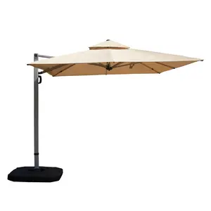 9*11 FtRectangle Cantilever Patio Umbrella with Center Pole Elegant Outdoor Furniture & Base Set