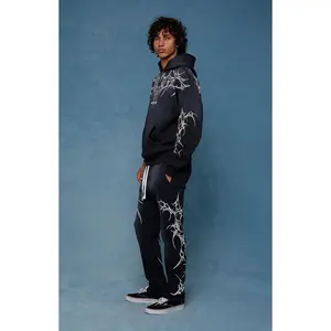 Pacsun Men's Washed Black Graphic Fleece Straight Leg Sweatpants