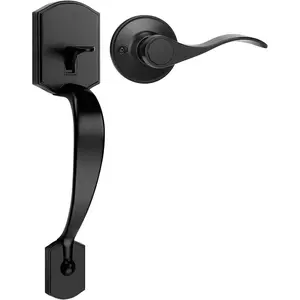 Camelot Trim Lower Half Handleset, Matte Black Finish, Upgraded Entry Door Handle with Accent Wave Door Lever for Electronic Keypad with Drop Interior Left Handed Lever