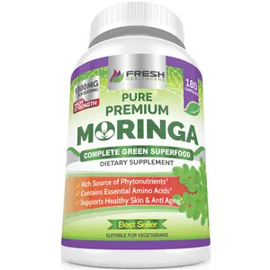 Fresh Healthcare Premium Moringa Oleifera Pure Leaf Powder 180 Capsules Non-GMO Gluten-Free Superfood for Energy Metabolism & Immune Support