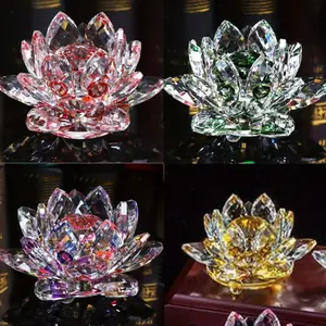 4pcs Glass Lotus Feng Shui Decor Crystal Lotus Flower Figurines Decorative Lotus Flower Ornament, Sun Catcher Ornaments for Home Office Tabletop Centerpieces 2.5inch
