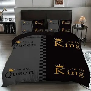 Queen Letter & Crown Pattern Bedding Set, 1 Count Bedspread & 2 Counts Pillowcase without Filler, Soft Comfortable Bedding Set for Bedroom