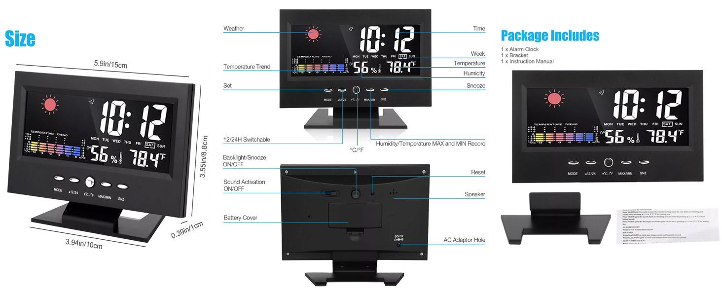 Large display LED digital alarm clock 180 degrees date day temperature display adjustable Large display LED digital alarm clock 180 degrees date day temperature display adjustable