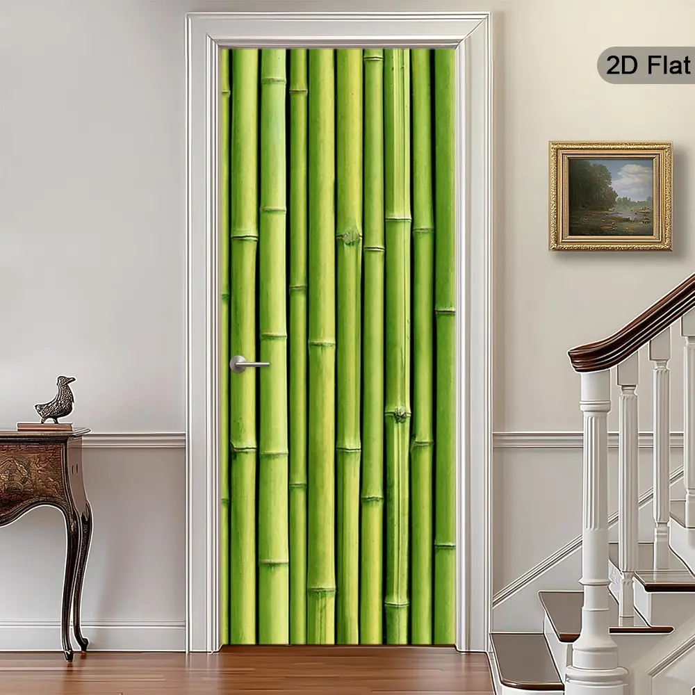 2D Bamboo Sticker Art Pair, Natural Reed Print Decor, Self-Adhesive Wall Decal, Home Garden Door Sticker, Living Room Bedroom Office