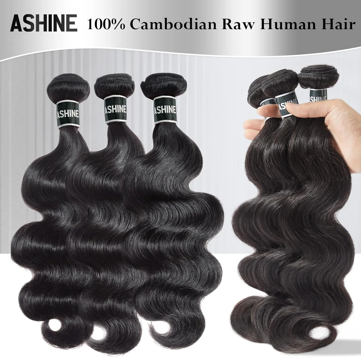 Human Hair Bundles Body Wave, Unprocessed Cambodian Raw Hair Bundles for Women Natural Black 24 26 28 Inch, Keep Soft and Silky After Multiple Washes