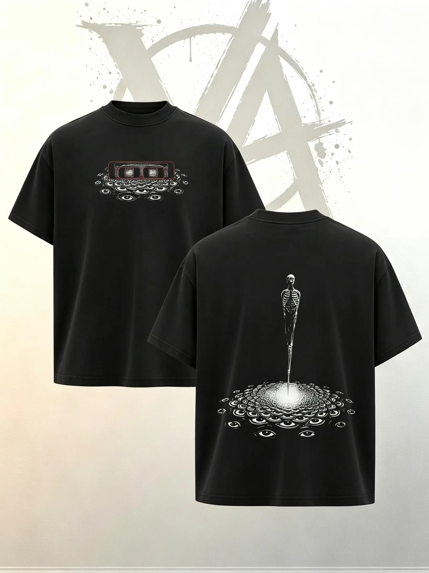 [AVT]retro vintage tool band T-shirt,Vintage Black Washed Surreal Skeleton Eye Double Sided Oversized Heavy Cotton T-Shirt, Dark Psychedelic Horror Abstract Graphic Loose Unisex Grunge Streetwear Tee, Gothic Trippy Art Merch Gift For Dark Aesthetic Fans