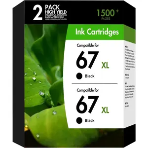 67 67XL 2755e Black Ink Cartridges Replacement for HP67 XL Black Ink Work for  Deskjet 2855e 2755e 2700 2800e Envy 6055e 6000 6400 6455e Deskjet 4255e 4155e 2700e 2852e 2800 2827e Printer 2-Pack