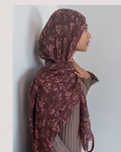 Bamboo Woven Printed Hijab - Flower Field Burgendy
