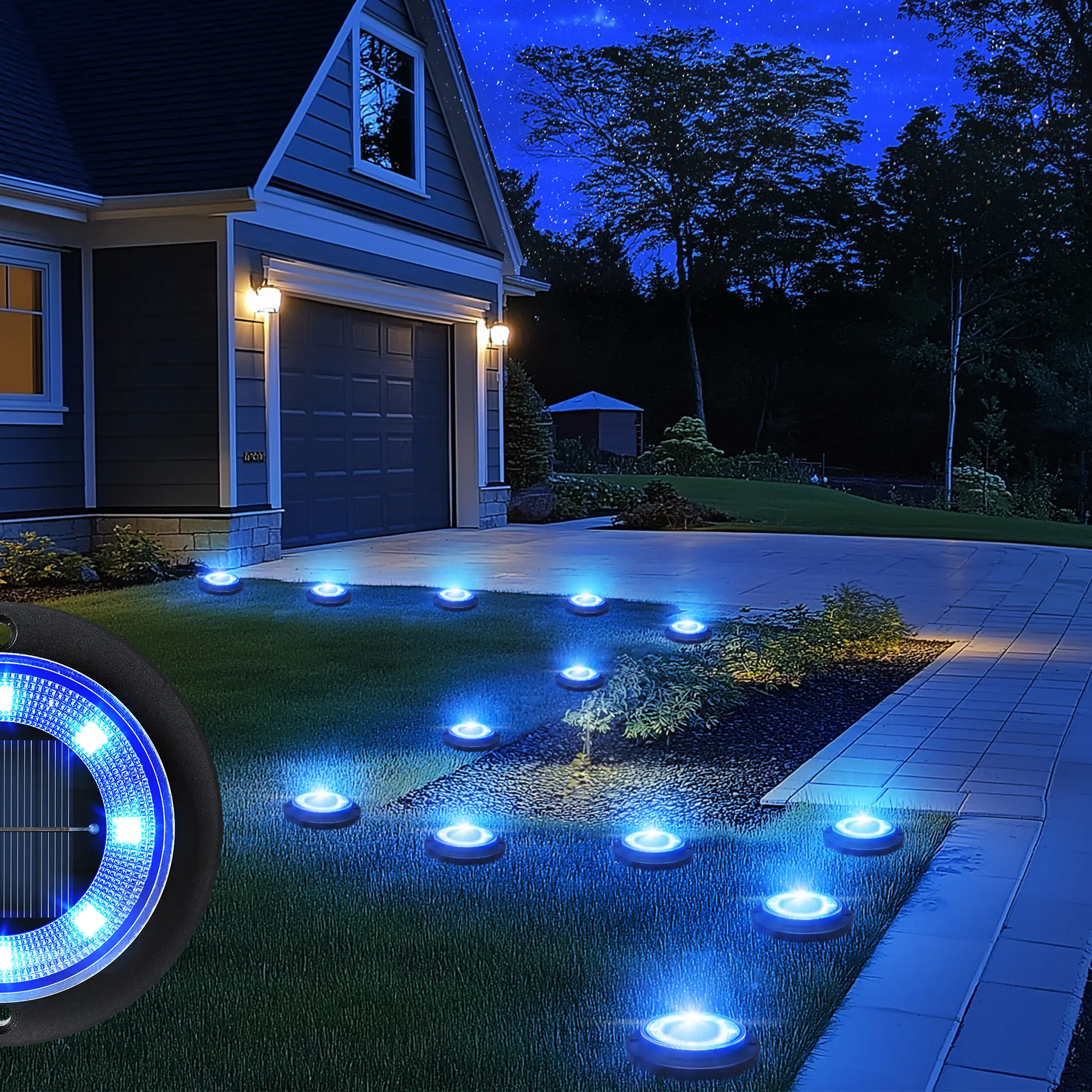 Flacchi 2-in-1 Waterproof Solar Outdoor LED Lights - Solar Powered Ground Disk Lights for Deck, Patio, Garden Pathway (Home Improvement Outdoor Lighting), Solar Outdoor Lights