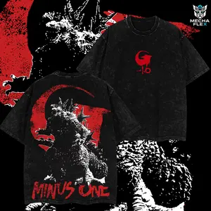 Minus One Godzilla V2 - Monster Monsterverse Kaiju Retro Unisex Vintage Unisex Double Printed Heavyweight Cotton Oversized Shirt Wash Tee, Workout Clothes, Clothes for Daily Wear