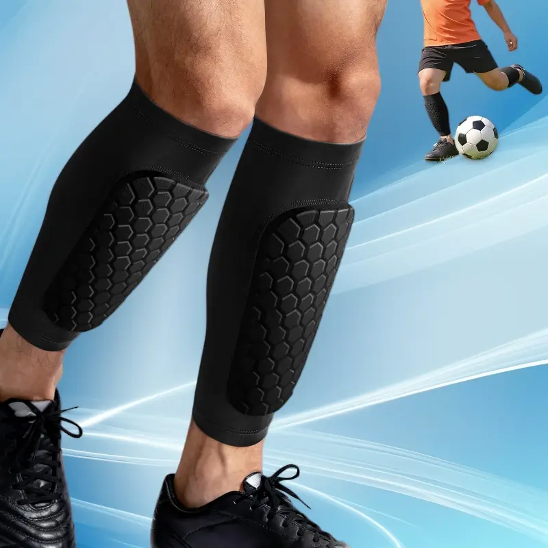 Soccer Shin Guards for Kids, Youth & Adults, Honeycomb Padded Calf Compression Sleeves, Shin Defender for Soccer & Skiing