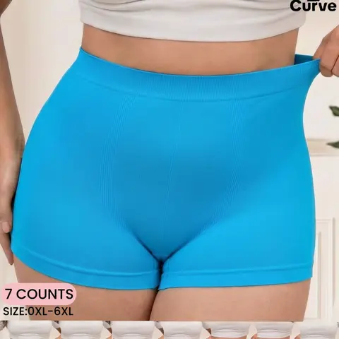 Plus Size Women's Seamless Comfortable Breathable Boxer Shorts, Panties, Mid Waist Underwear Fit 0xl-6xl for All Seasons, Casual Style, Basic, High Waist, High Waisted Boxer, Breathable Comfy Innerwear