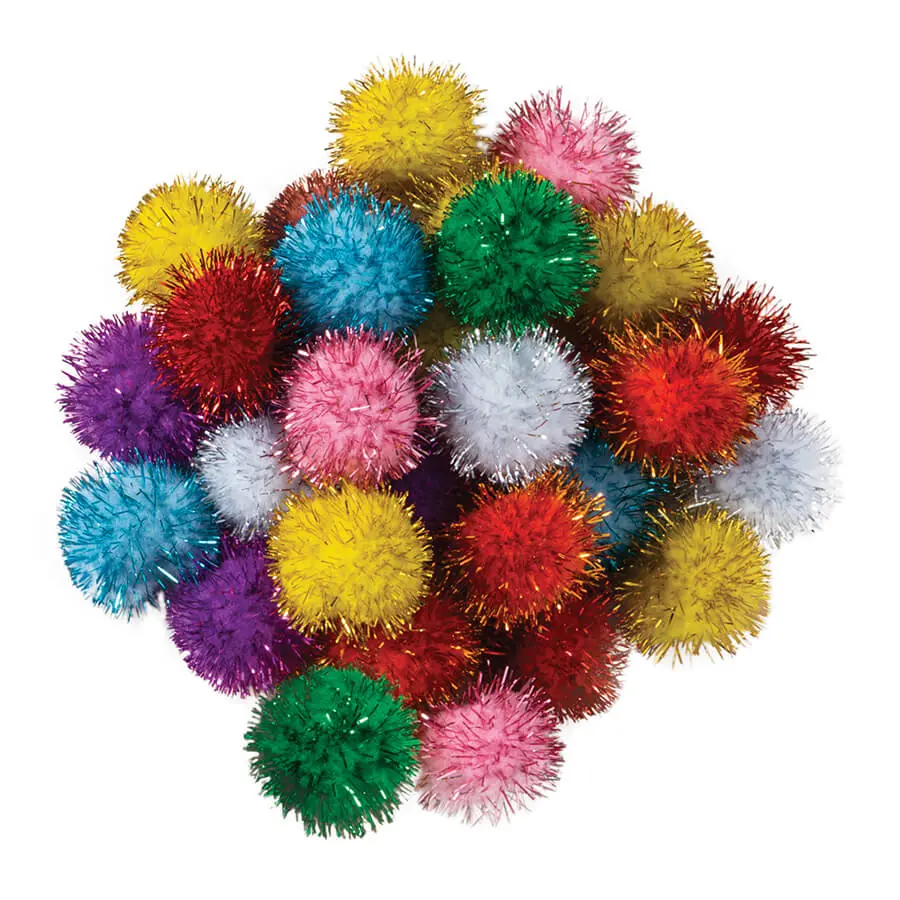 212 MAIN 33mm Round Glitter Poms Assortment - 40 Pieces, Office Stationery Ornaments, Craft Project Supplies, Party Accessory, Decorations Accessories (Ideal for Holiday Crafts)