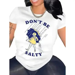 Women's "Don't Be Salty" Graphic TShirt Soft Cotton Short Sleeve, Black with Blue Print, Rainy Day Design, Comfortable Casual Pullover for Spring and Summer whimsy  tee Top Womenswear Breathable Customized