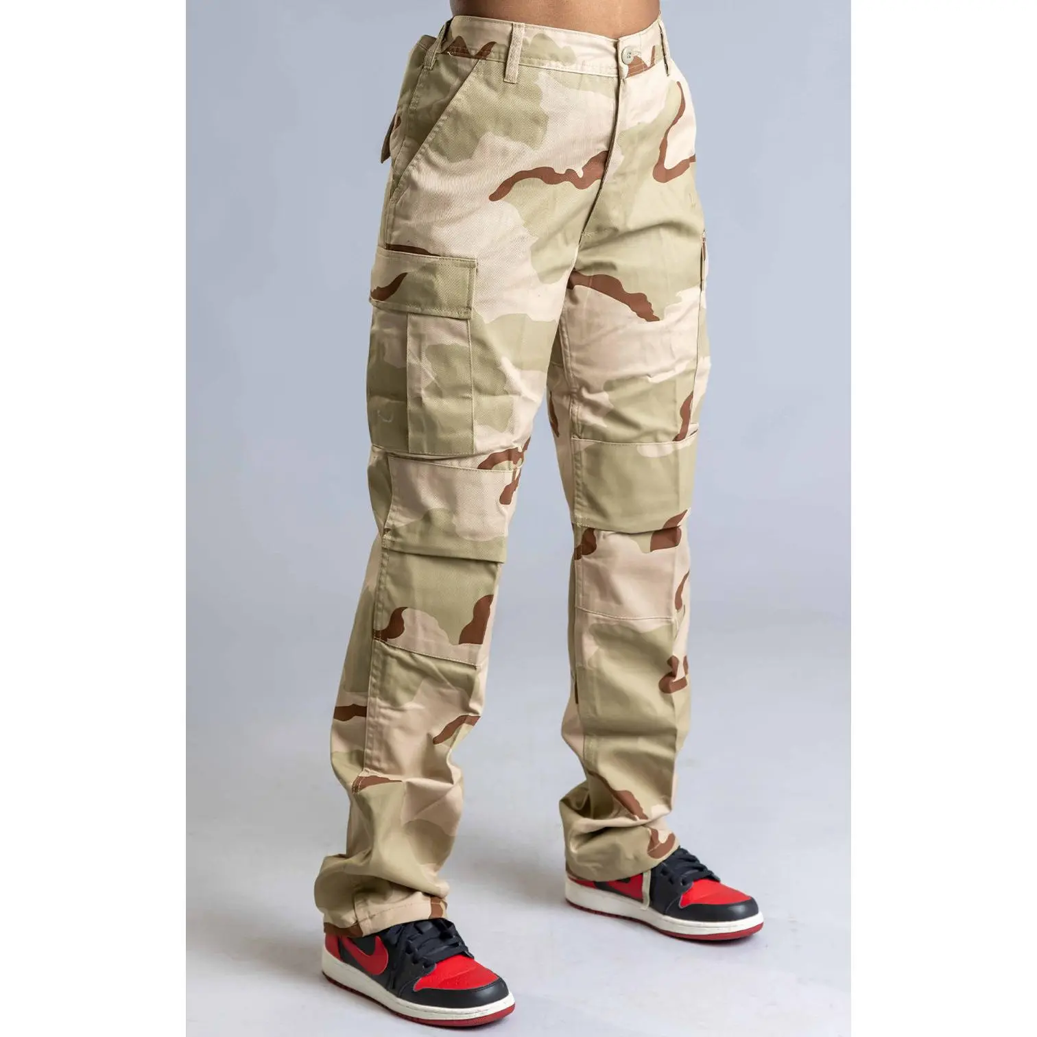 Women's Desert Camouflage Combat Pants, Casual Loose Fit Army Trousers with a Side Stripe and Pockets, Cotton-Polyester Blend, Trouser