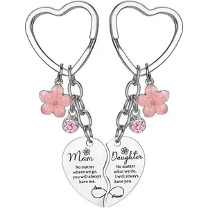 2 Pcs Mother Daughter Heart Matching Keyring Keychain Set Gifts For Mom Mothers Day Gifts from Daughter