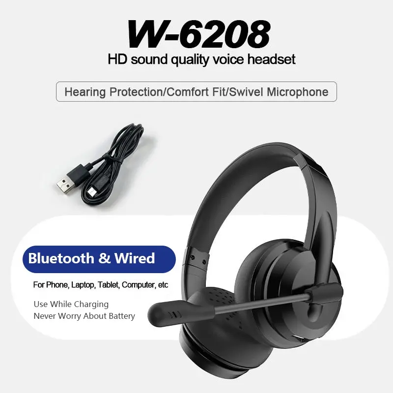 Wireless Headset with Mic, Volume Control Headset, Noise Isolating Headphones, Noise Cancelling Headphone with Microphone & Mic Mute Function, Bluetooth-compatible Headphones for Mobile Phones & Laptops, High Quality Headphones