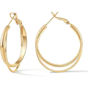 Women's Cross Earrings, 3mm Double Layer Flat X-Shaped Earrings, Lightweight Personality Fashion Jewelry