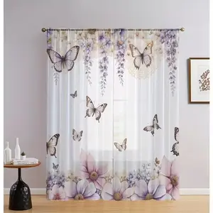 Two-Piece Floral Print Sheer Curtains, Elegant Bedroom Drapes, Soft Breathable Fabric, Perfect Home Decor, Home Decoration Curtain, Ca Prop 65 Compliant