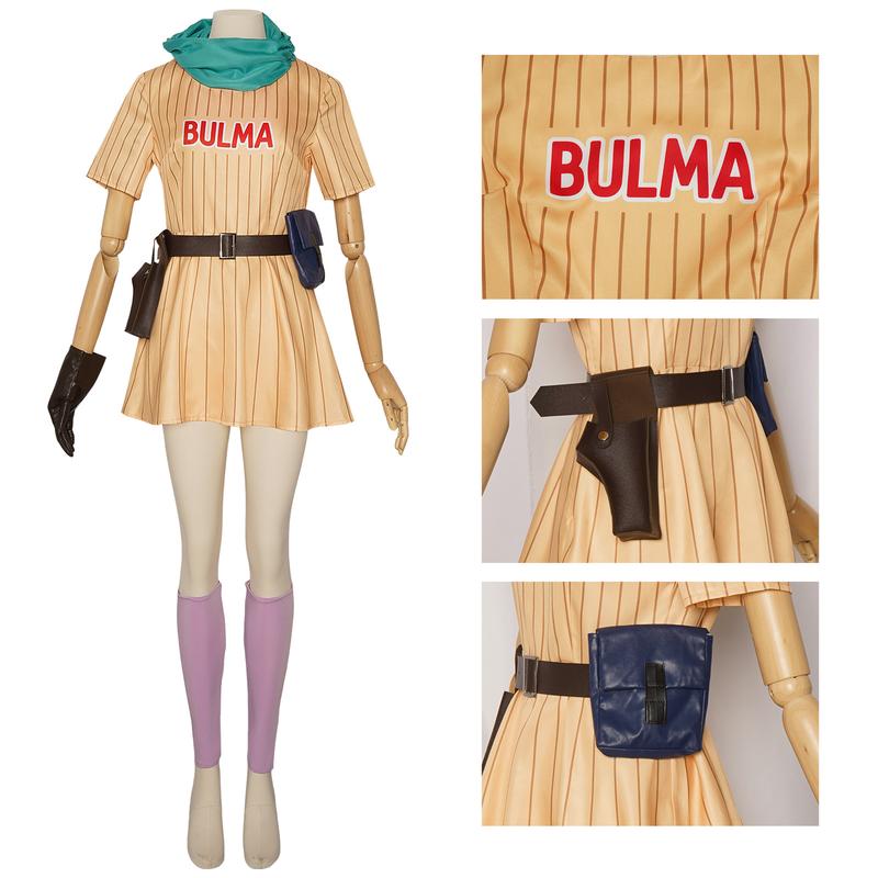 Dragon Ball Bulma Yellow Striped Cosplay Costume, Full Set Anime Girl Outfit for Stage Performance & Cosplay