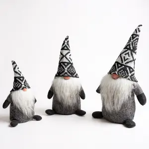 ITOMTE,3 Pack Black White Geometric Knit Hat Faceless Gnome Figurines, 3 Sizes Swedish Tomte Tabletop Home Decor Ornament Set, Farmhouse Winter Christmas Neutral Decor, Viral Mini Elf Doll Gift Bundle for Tiered Tray Bedroom Holiday Party Supplies