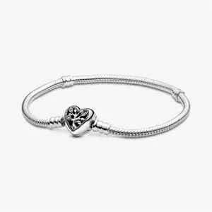 [US STOCK] Moments Family Tree Heart Clasp Snake Chain Bracelet