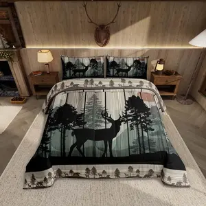 Canbin Deer Comforter Set for Girls Boys Kids Deer Hunting Bedding Set Room Decor Rustic Farmhouse Bedding Set Wild Animal Brown Duvet Set Quilt Set